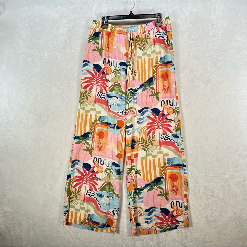 Label Of Love Anthropologie Avalon Wide Leg Pants Size XL Linen Blend Beachy
